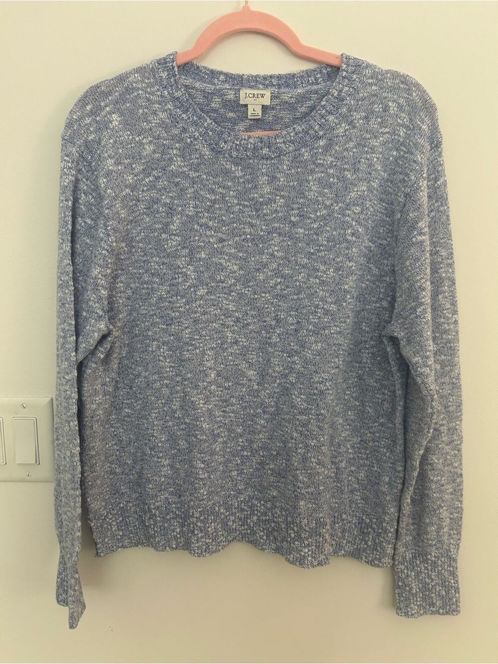 J Crew Womens Large Blue White Marled Knit Crewneck Sweater